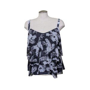 Krista Shape Solution Tankini Top Plus 3X Black White Floral Cruise Vacation